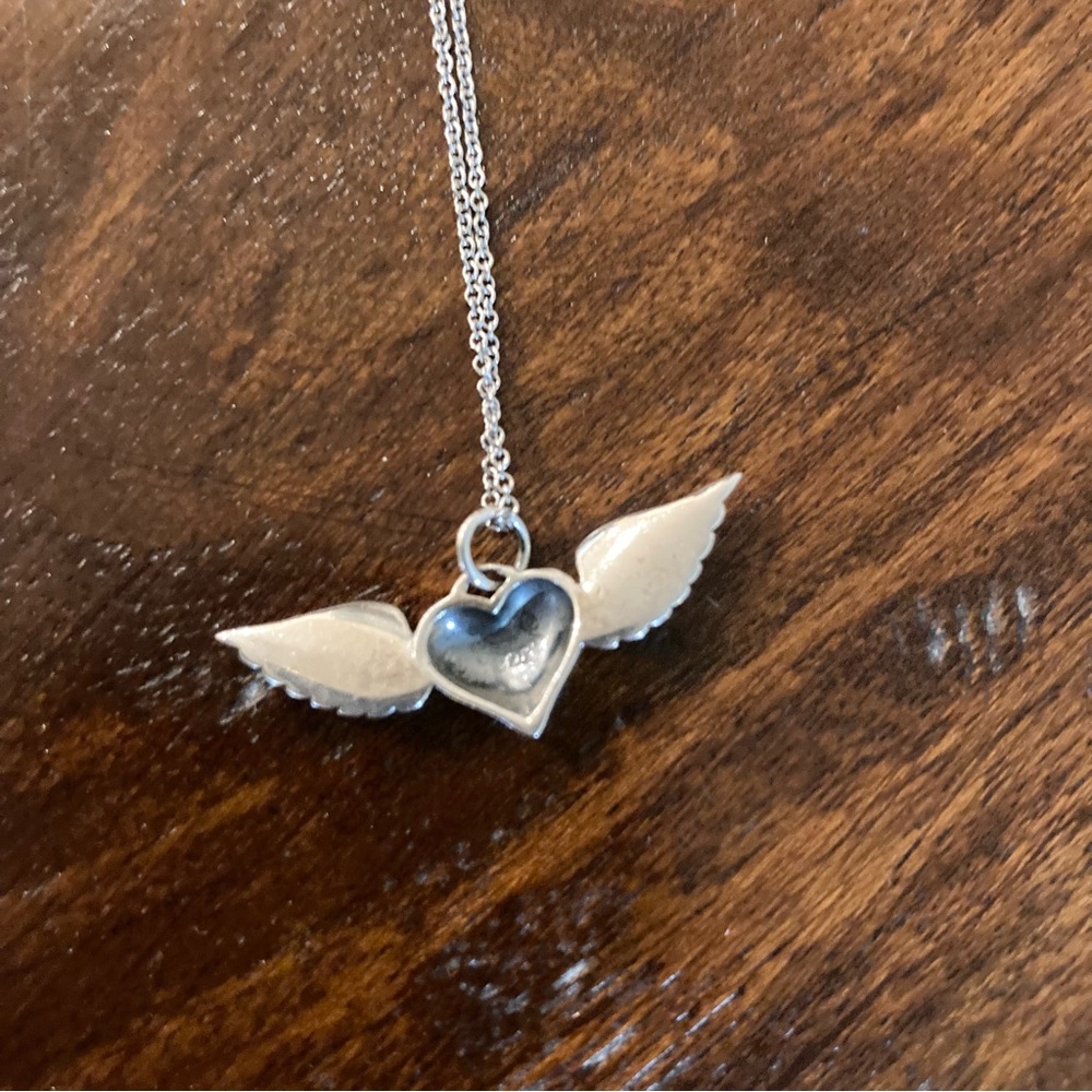 Heart Necklace with Wings Sterling Silver 925 18” - Picture 4 of 8